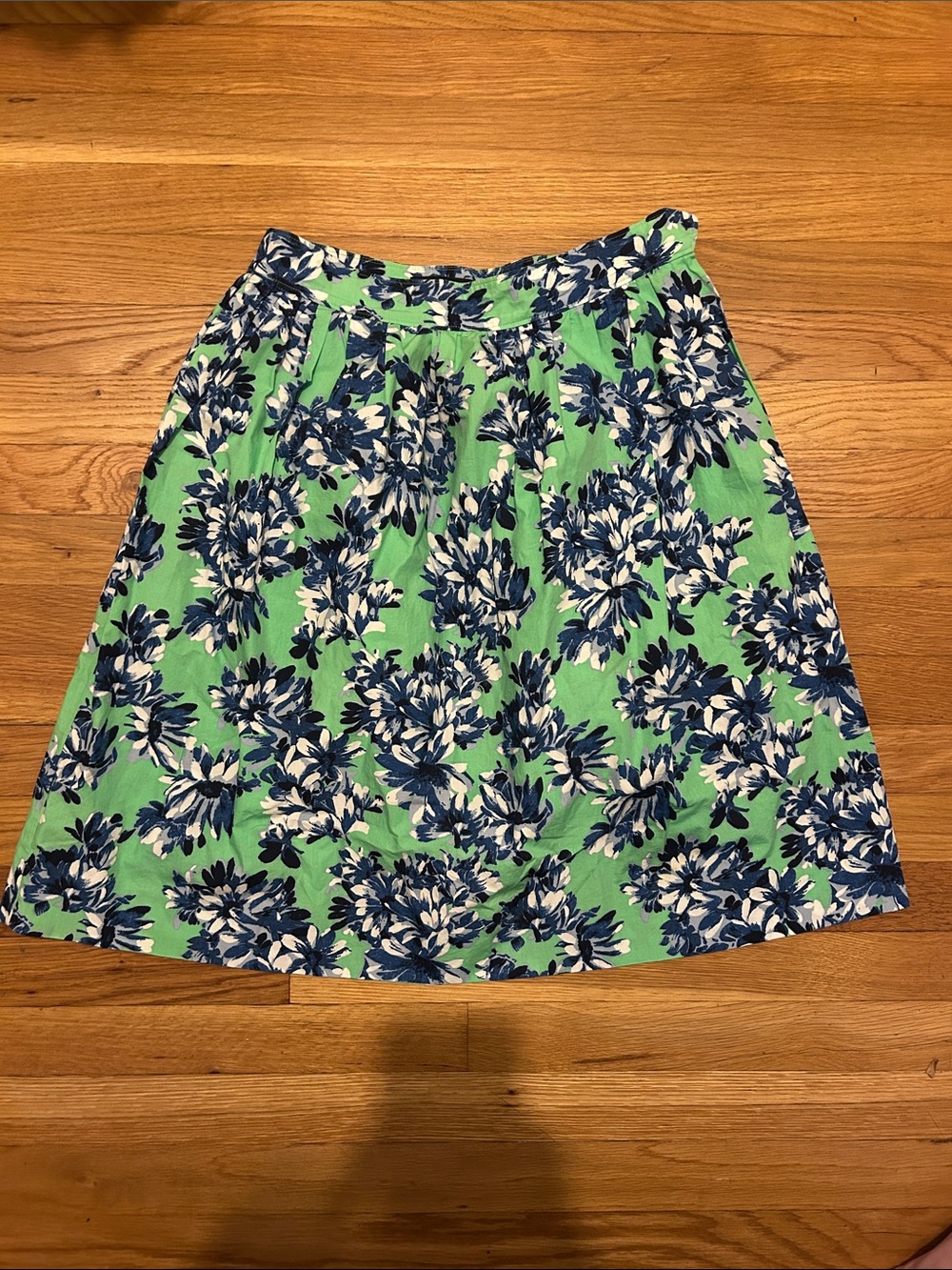 J. Crew Floral A-Line Skirt in Green and Blue